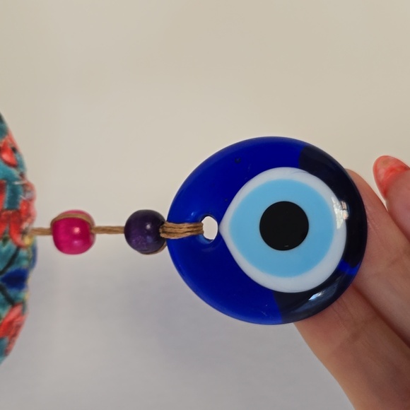 Wall Decorating Amen Bird Blue Evil eyes Handmade Colorful Fabric 11"×4" - Picture 7 of 9